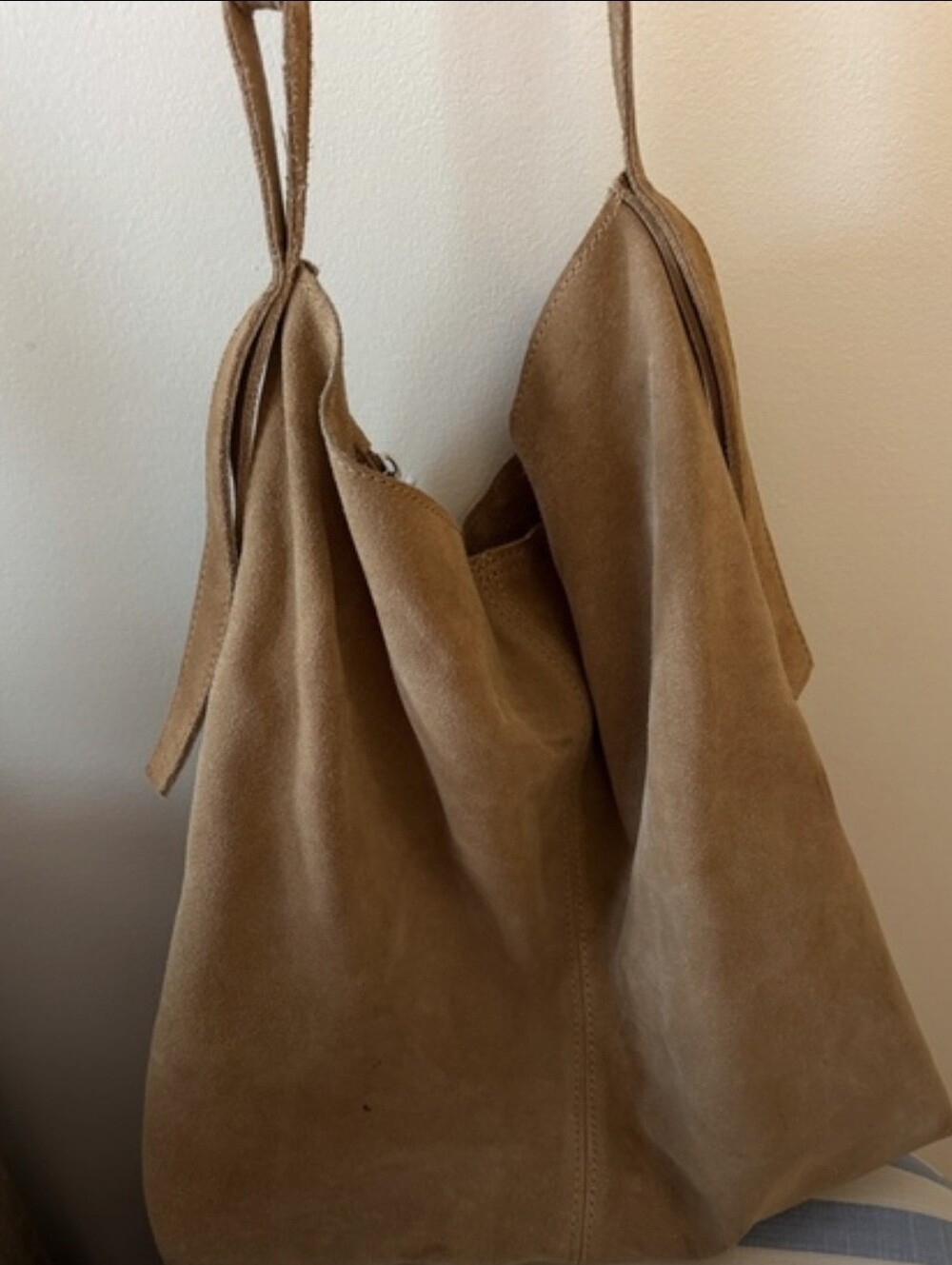 Slouchy Suede Shoulder Bag in Tan